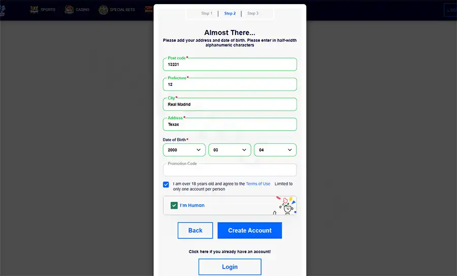 Fill advanced infomations and click Create Account to finish
